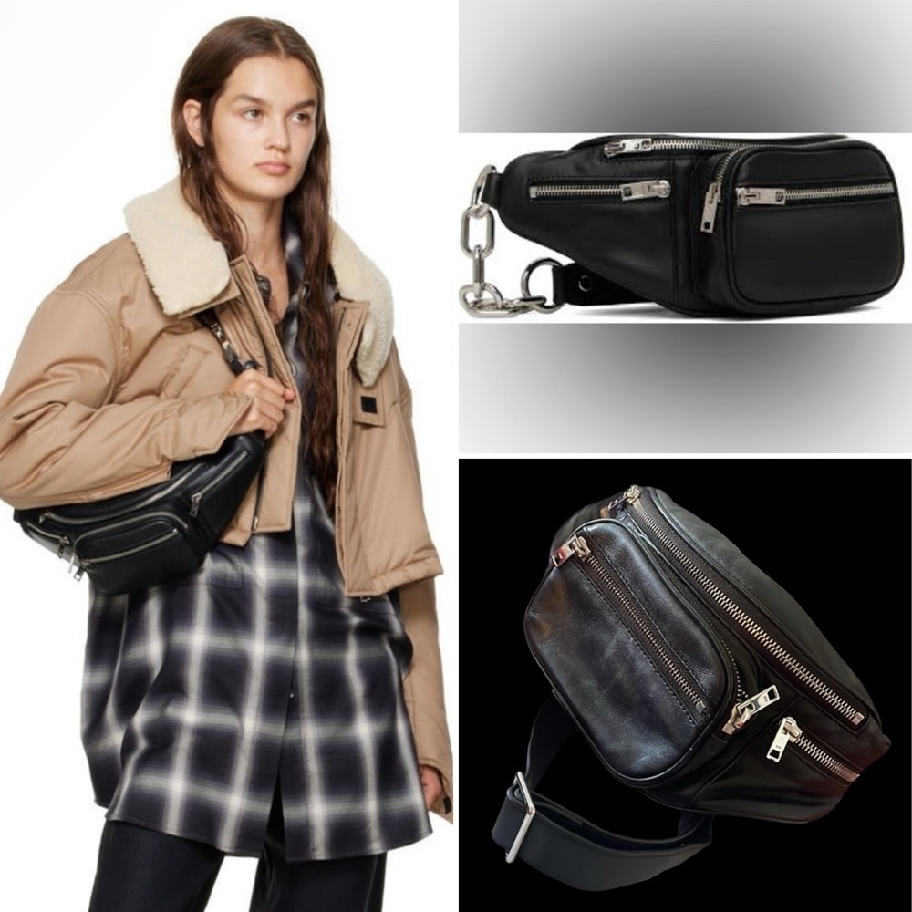 Alexander Wang Black Leather Crossbody Belt Bag with Silver Hardware